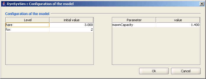 Configure a model with initial conditions and parameters.